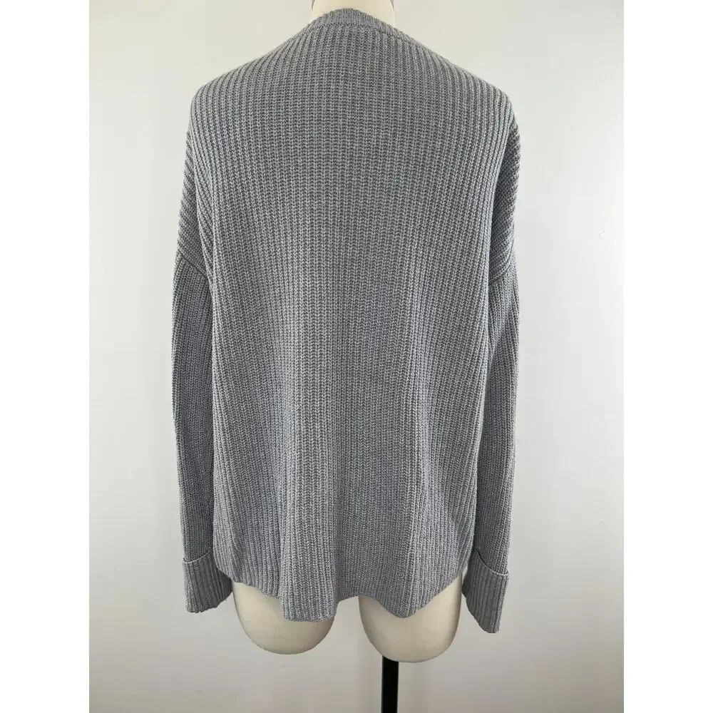 Magaschoni Cotton Blend Chunky Knit Gray Pullover Sweater Long Sleeve S Small